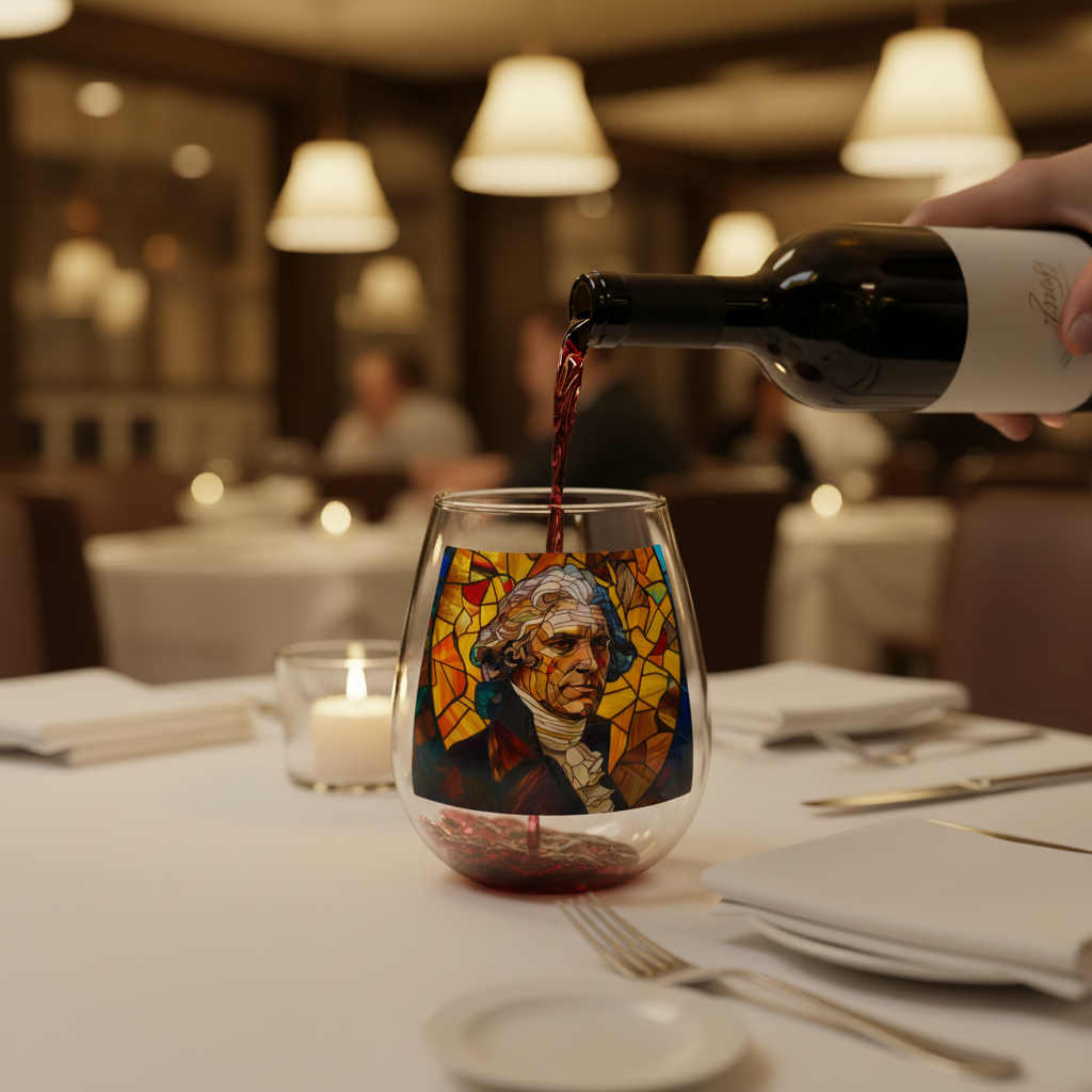 Thomas Jefferson Stained Glass Stemless Wine Glass, 11.75oz - 4LibertyShop.com