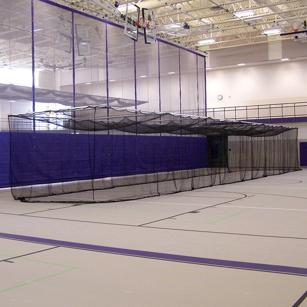 Jaypro Ceiling Suspended Retractable Batting Cage 70 ft. - 1-3/4 in. Baseball Mesh (Black)