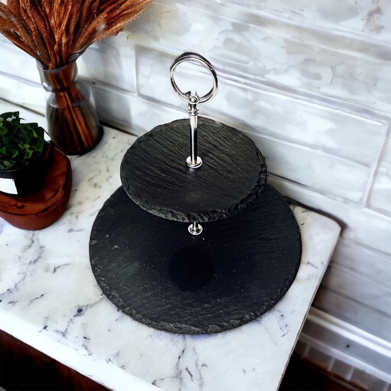 Tiered Slate Serving Stand - 3-Tier Dessert & Appetizer Display for Parties
