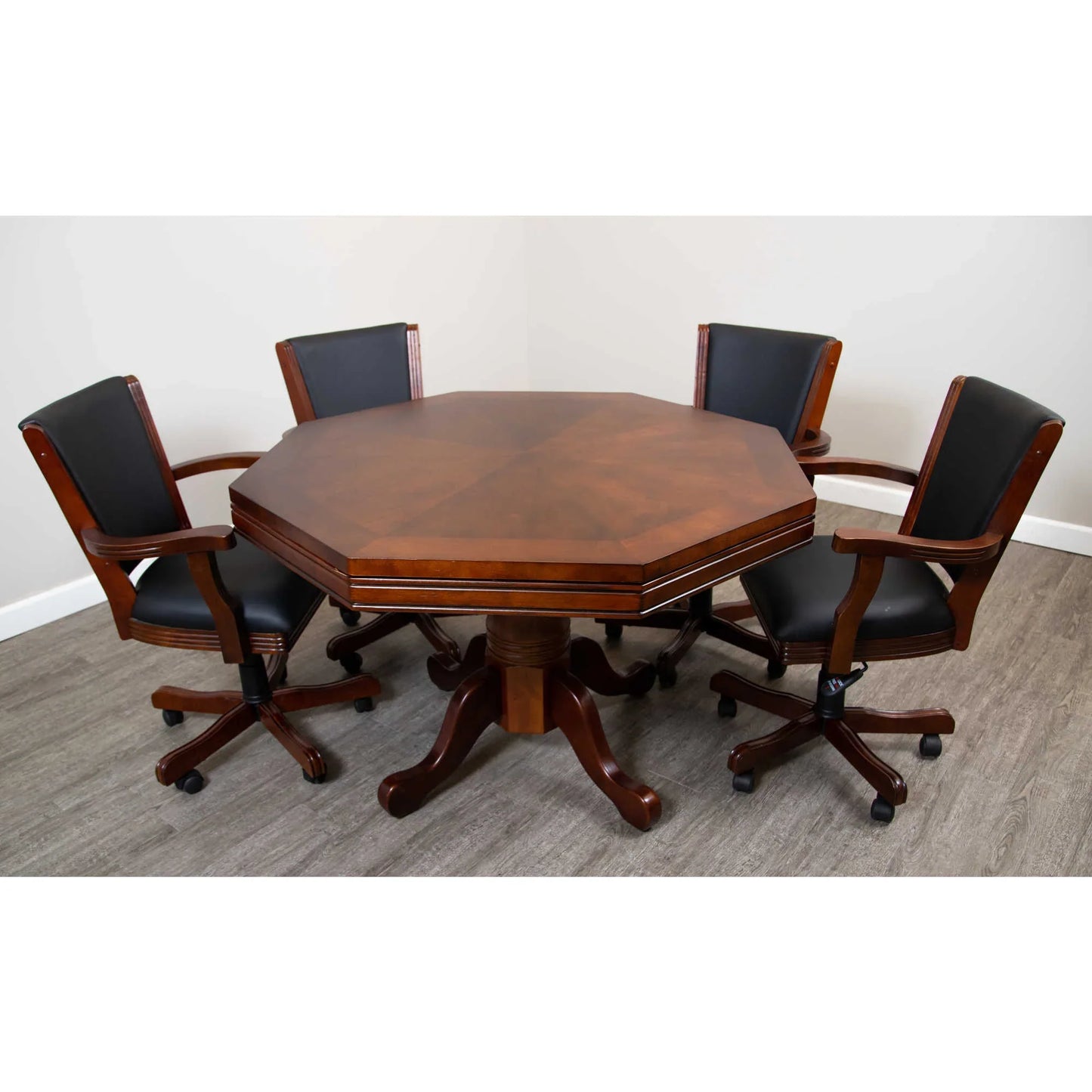 *PRE ORDER* 48-in Poker Table, Bumper Pool Combo Set with 4 Arm Chairs - Dark Wood Finish