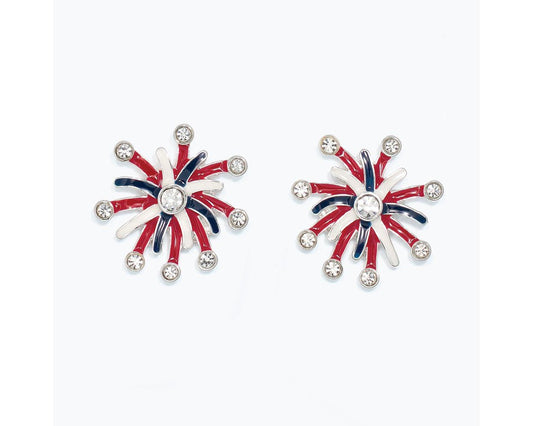 Patriotic Fireworks Burst Earrings – Red, White  and  Blue
