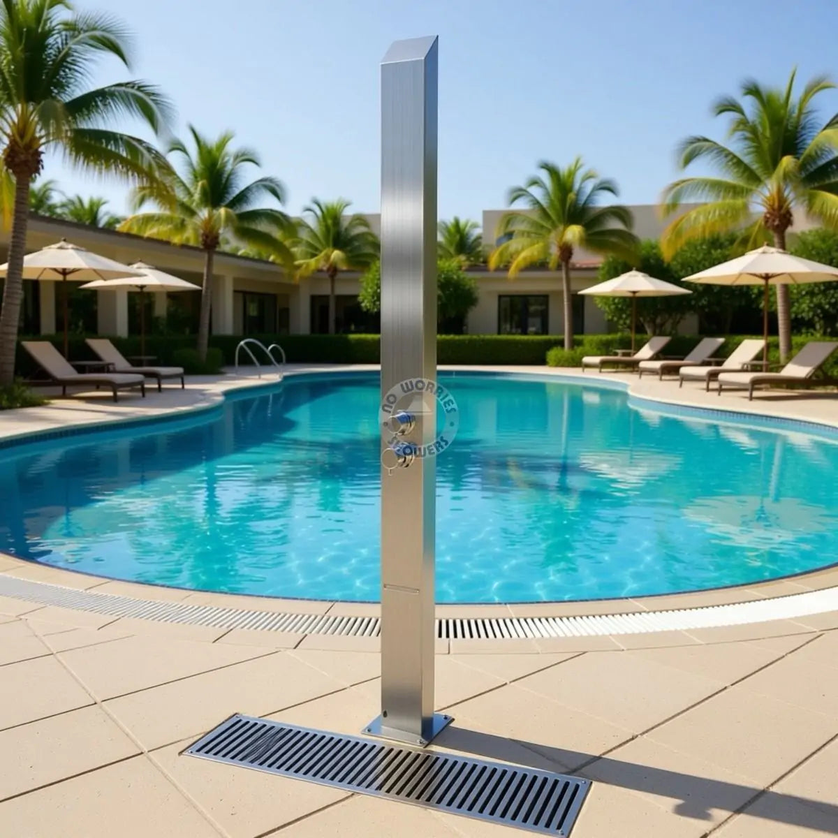 No Worries Showers Toorak Silver 316L Marine Grade Stainless Steel Outdoor Indoor Water Fall Pool Shower Rinse-Off Shower