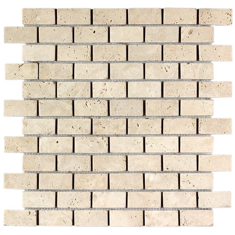 Light Beige Travertine Tumbled Mosaic Floor and Wall Tile - Livfloors Collection