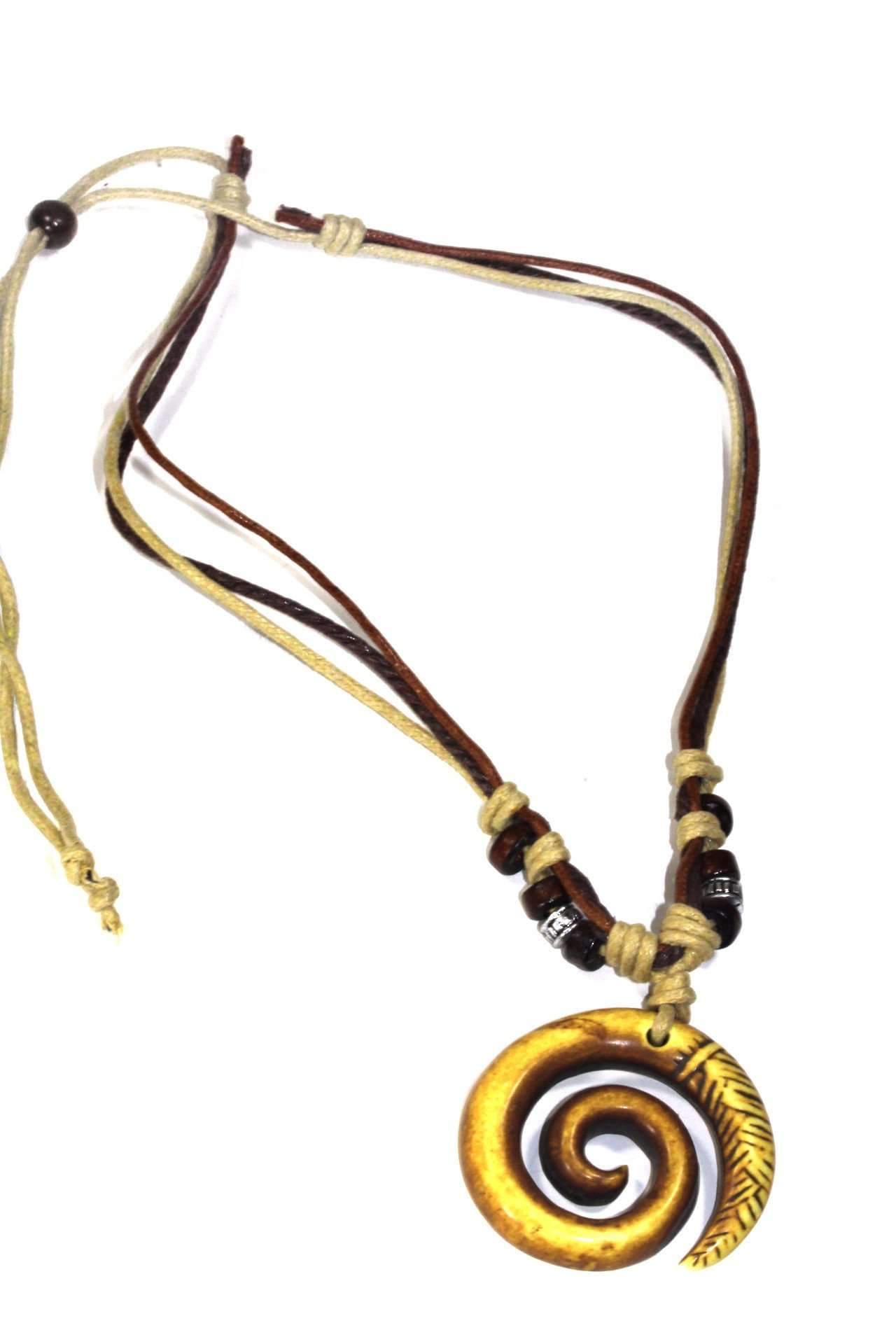 Tribal Spiral Boho Necklace Adjustable Leather Cord