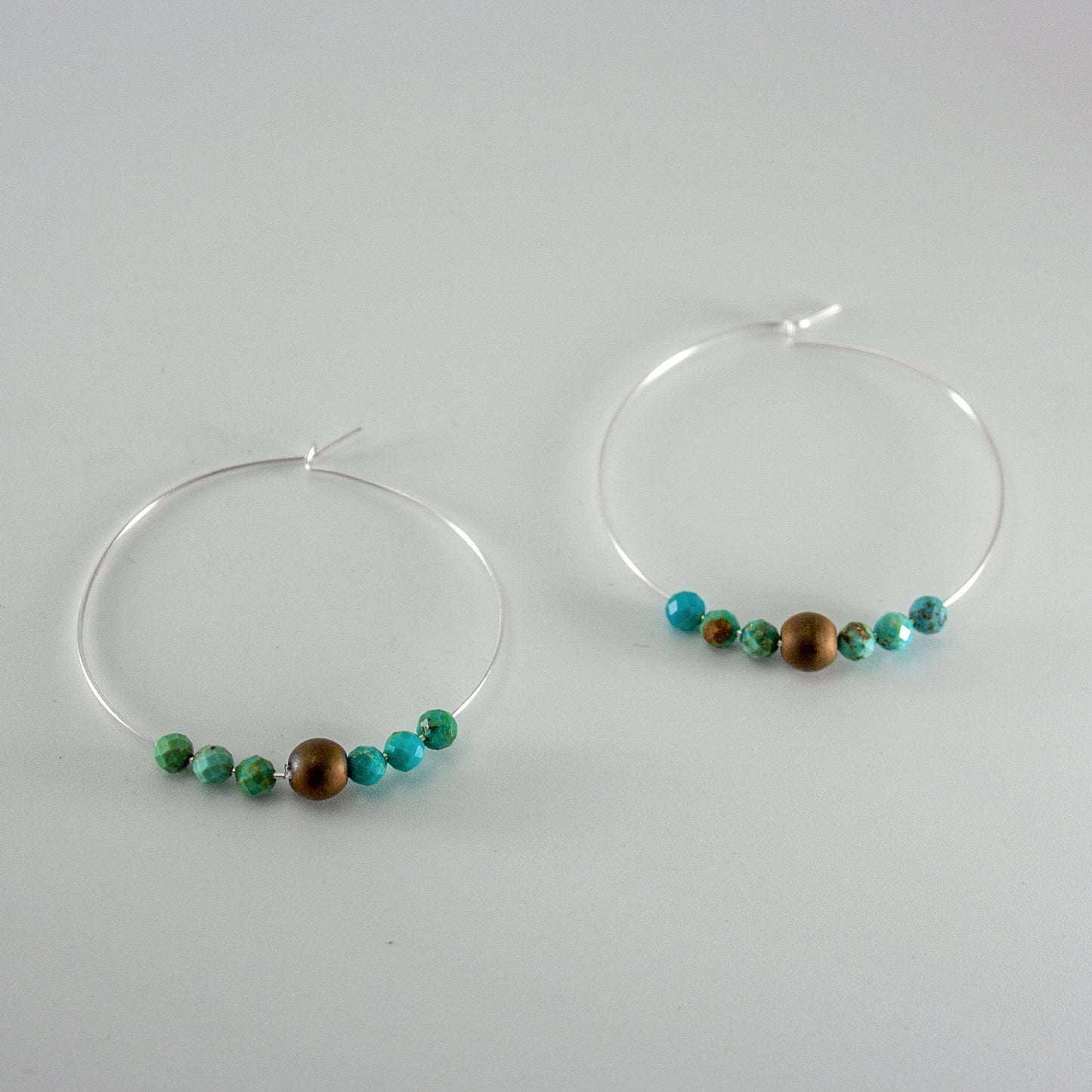 Turquoise Hematite Sterling Silver Boho Hoop Earrings