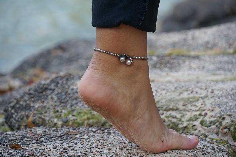 Turquoise Turtle Boho Silver Anklet Beachy Adjustable