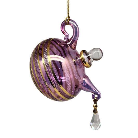 Glass Teapot with Crystal 'droplet' Ornament - Purple