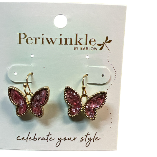 Butterfly Earrings – Pink Glitter with Gold Trim