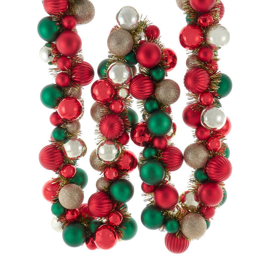Red, Green & Gold Ball With Tinsel Garland - 6 Feet Long