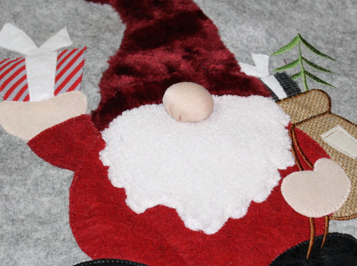 Gnome Embroidered Fleece Tree Skirt - 48 Inch - Grey