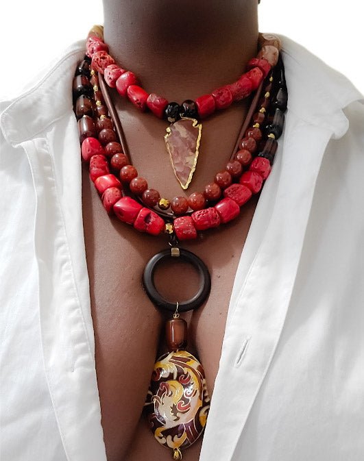 "Vibrant Red" Ocean Jasper Layered Necklace Set