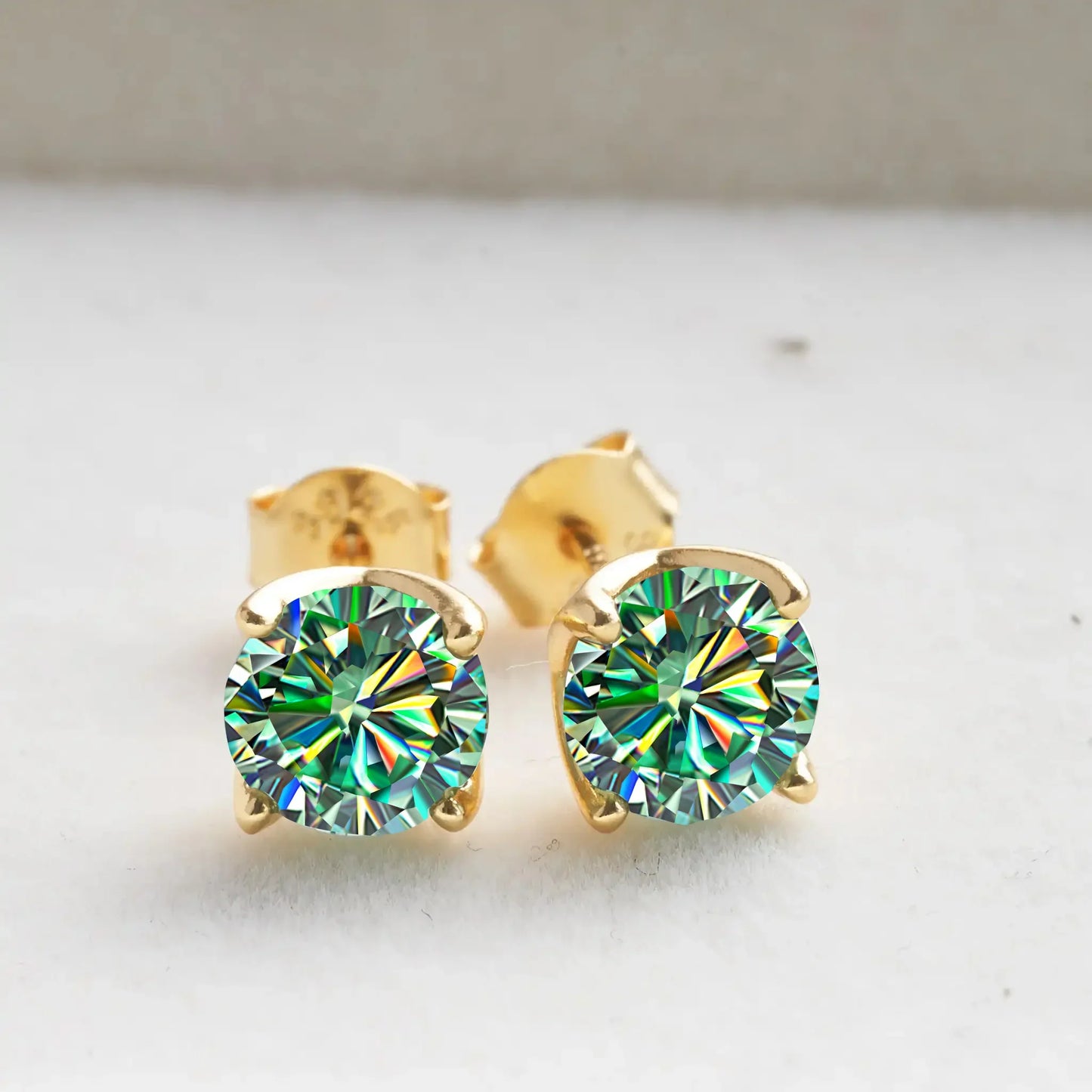 VVS D Moissanite Stud Earrings 925 Sterling Silver 18K Gold Plated Wedding