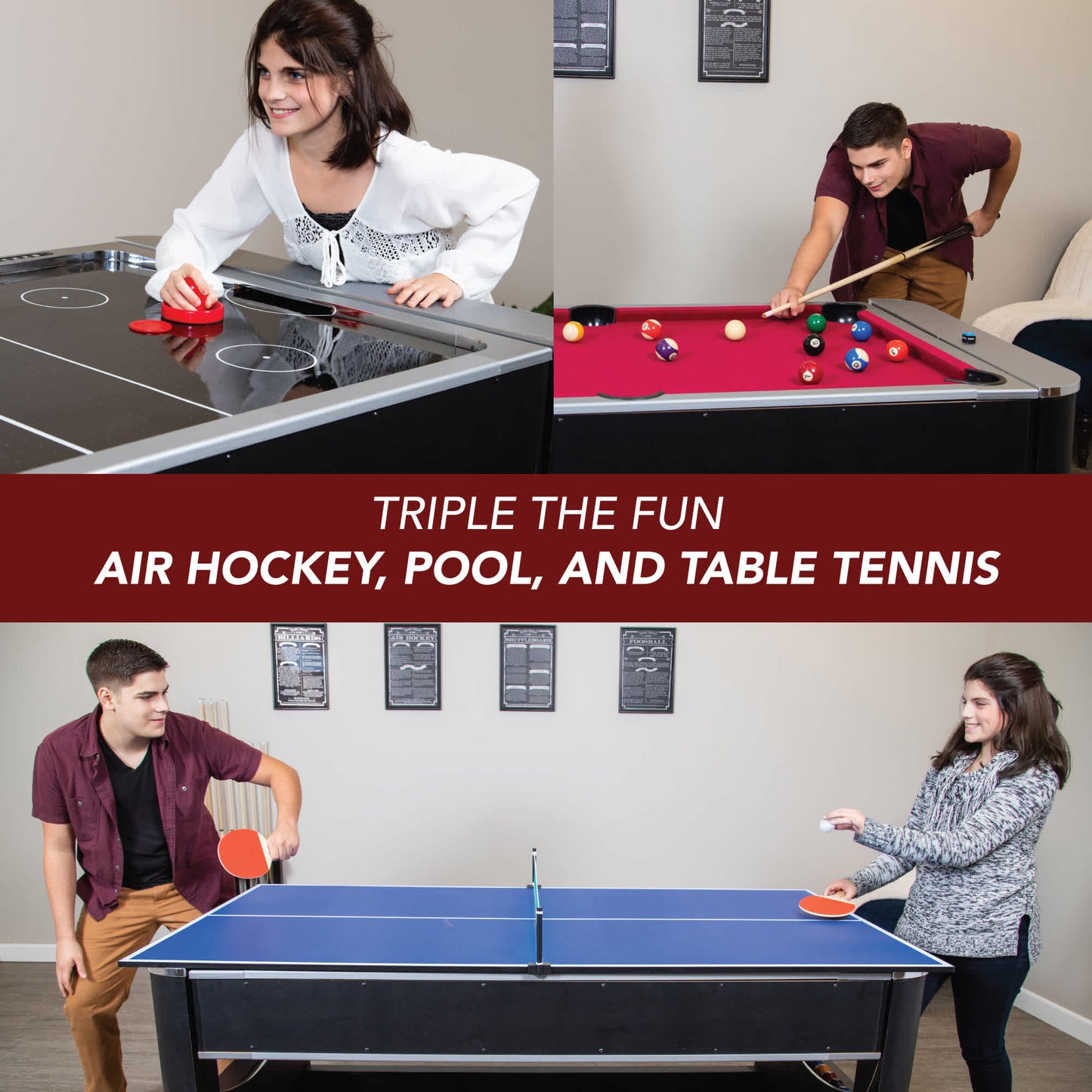 Hathaway Triple Threat 6-ft Air Hockey 3-in-1 Rotating Multi-Game Table and Cabinet