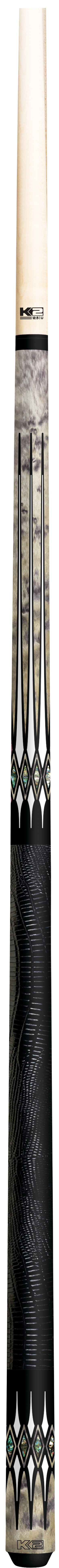K2 Cue Matte Grey, White and Abalone Floating Points W/ Black Embossed Lizard Wrap