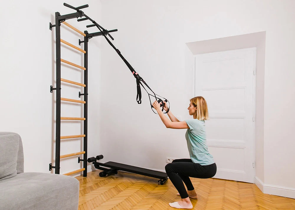 BenchK 721 Exercise Rehabilitation Wooden Wall Bars with Gymnastic Accessories