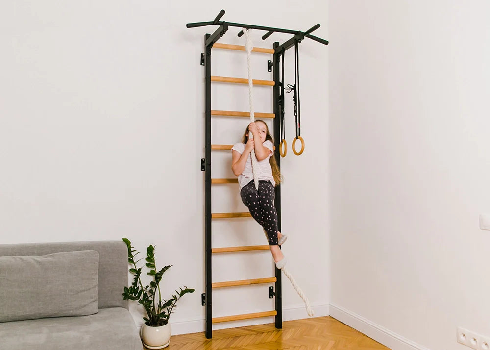 BenchK 721 Exercise Rehabilitation Wooden Wall Bars with Gymnastic Accessories