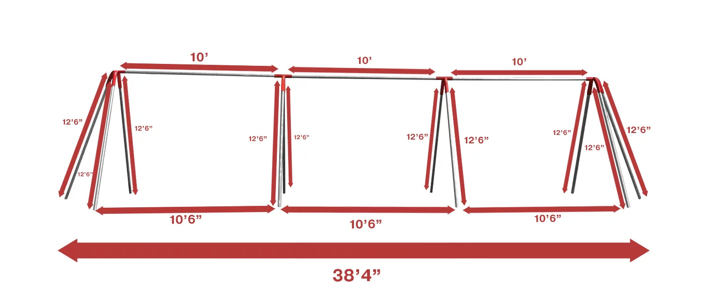 10 ft Commercial Swing Set - 6 Swings 3 Bay Heavy Duty