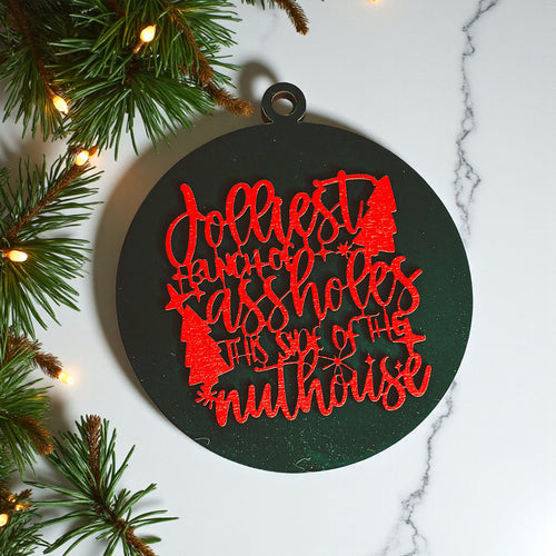 Funny Sarcastic Christmas Ornament Wooden Jolliest Bunch 12 Colors Holiday Gift