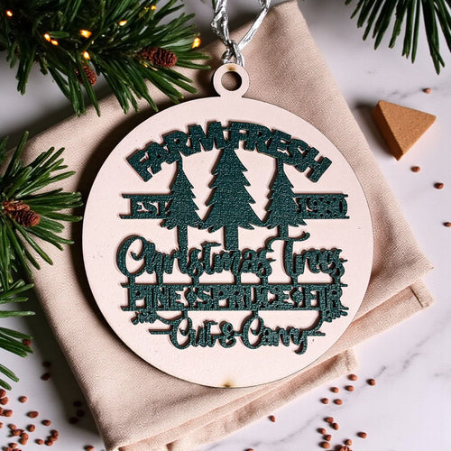 Farm Fresh Wooden Christmas Tree Ornament - Vintage Farmhouse Rustic Tree Trio