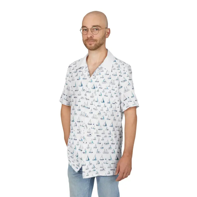Ocean State Styles Shirt Sailboat Pattern Short Sleeve