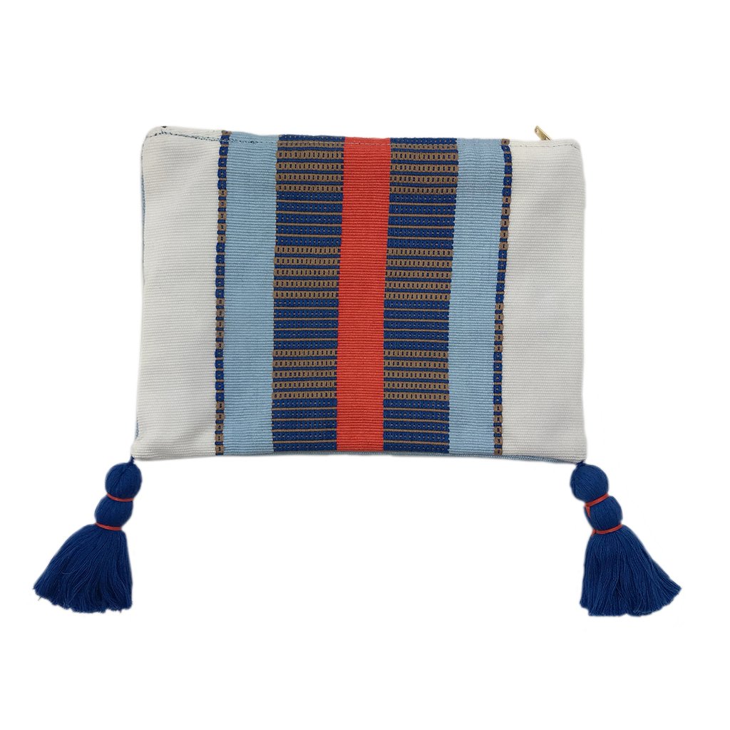 White Striped Handwoven Backstrap Clutch - Guatemalan Artisan Small Boho Purse