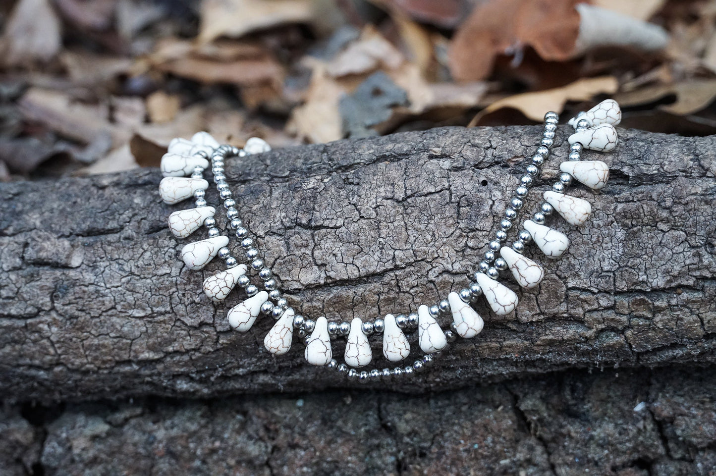 White Teardrop Bead Boho Silver Anklet Adjustable For Women