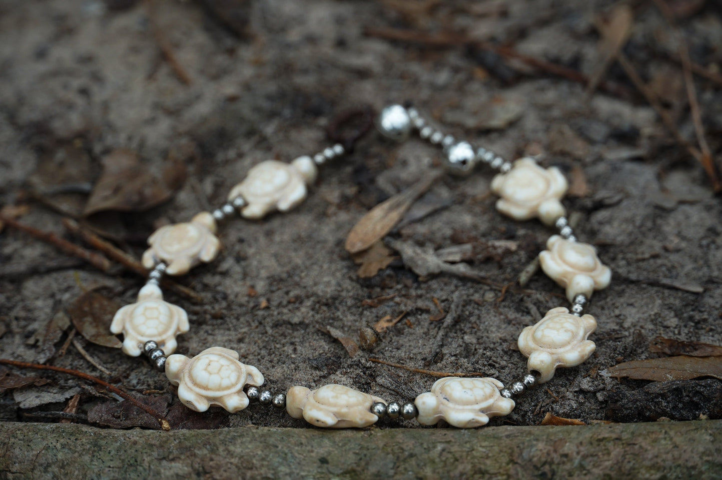 White Turtle Boho Silver Anklet Adjustable Beach Bracelet