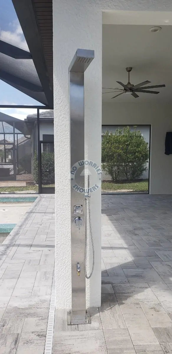 No Worries Showers Windsor Silver ADA 316L Marine Grade Stainless Steel Outdoor Pool Shower Rinse-Off Shower