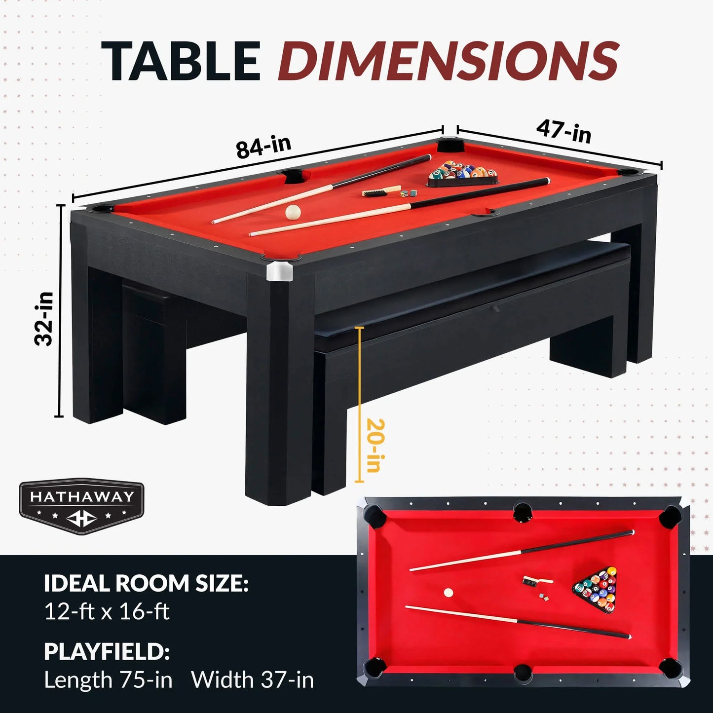Hathaway Park Avenue 7-ft Pool Table Combo Set with Benches