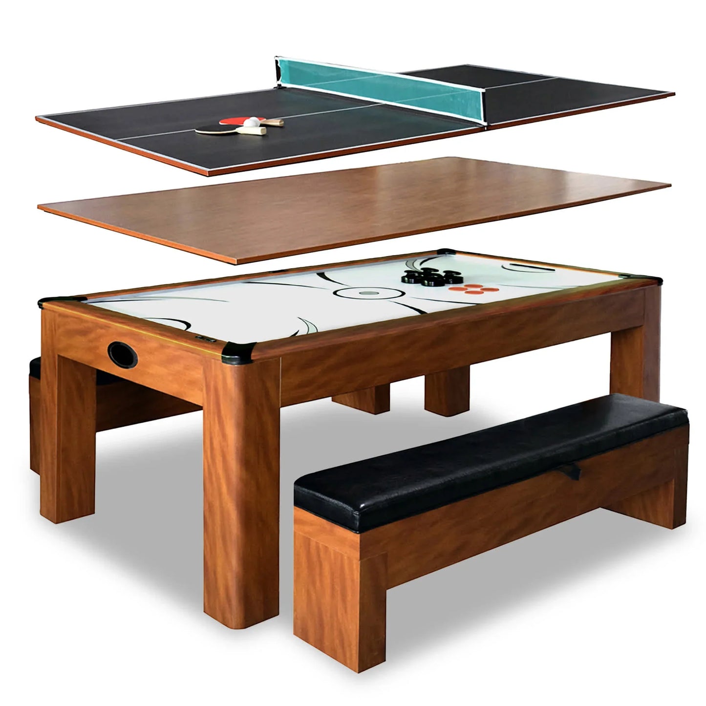 Hathaway Sherwood 7-Ft Air Hockey Table Combo Set with Benches
