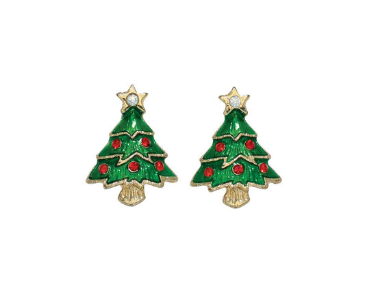 Christmas Tree with Crystals Earrings