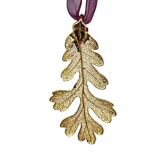 Gold Oak Leaf with Sheer Ribbon Ornament